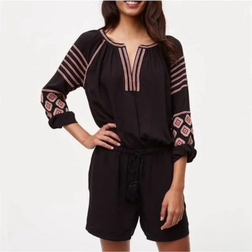 Loft Ann Taylor Viscose Embroidered Boho Romper Shorts Q13